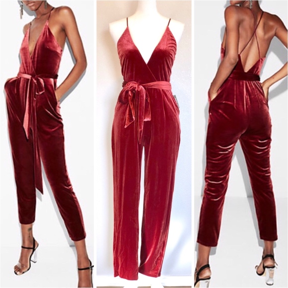 Express Pants - NWT {EXPRESS} Retro Chianti Velvet Wrap Jumpsuit